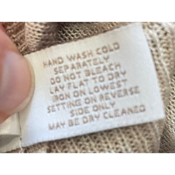 Chico's Tan, Ivory Lightweight Striped Long Open Front Cardigan Sweater, M - Picture 6 of 7